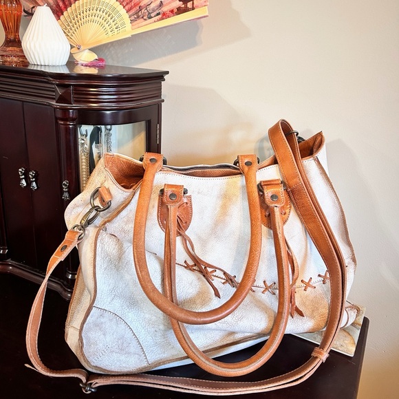 Bed Stu Tan and Cream Tote Bag with Structured Design